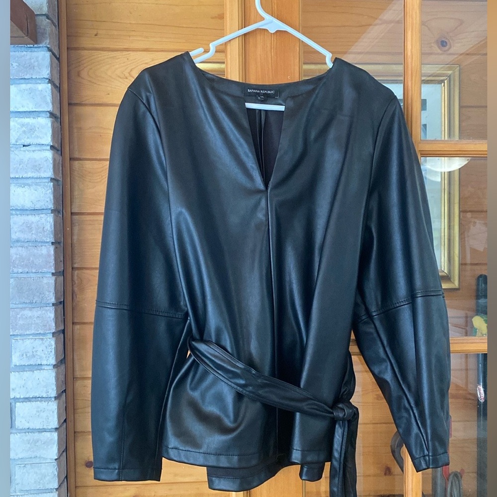 Banana Republic Factory Pleather Black Long Sleeve Top Size XL